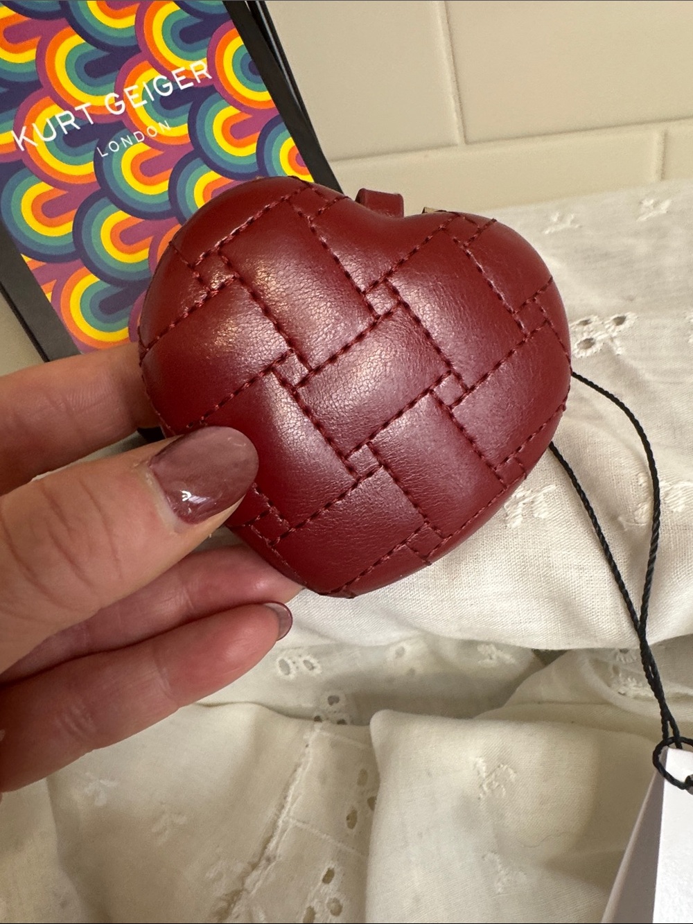 Kurt Geiger Red QuiltedLeather Heart Bag Charm with Dual sided Mirror NIB - Picture 7 of 7